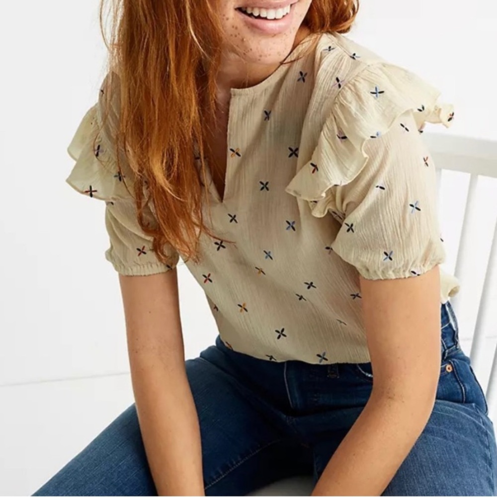 Adorable Madewell Peasant Embroidered Blouse